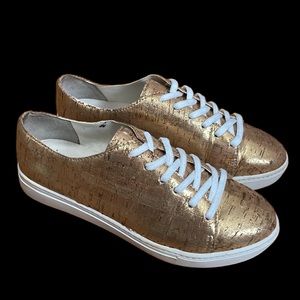 Anthropologie Raphaella Booz Sneakers Metallic Gold Lace Up Size 7B